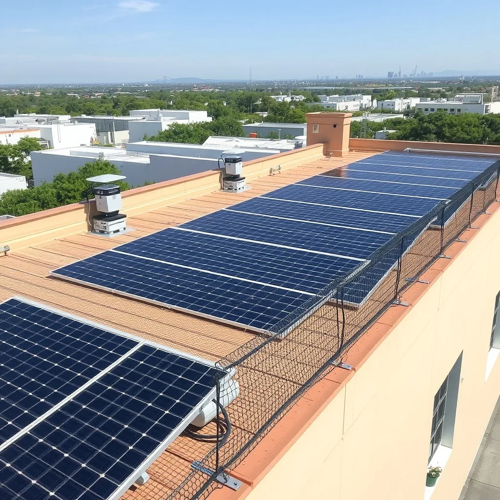 Bird proofing mesh installed under solar panels