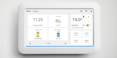 Home energy monitoring dashboard display showing real-time usage