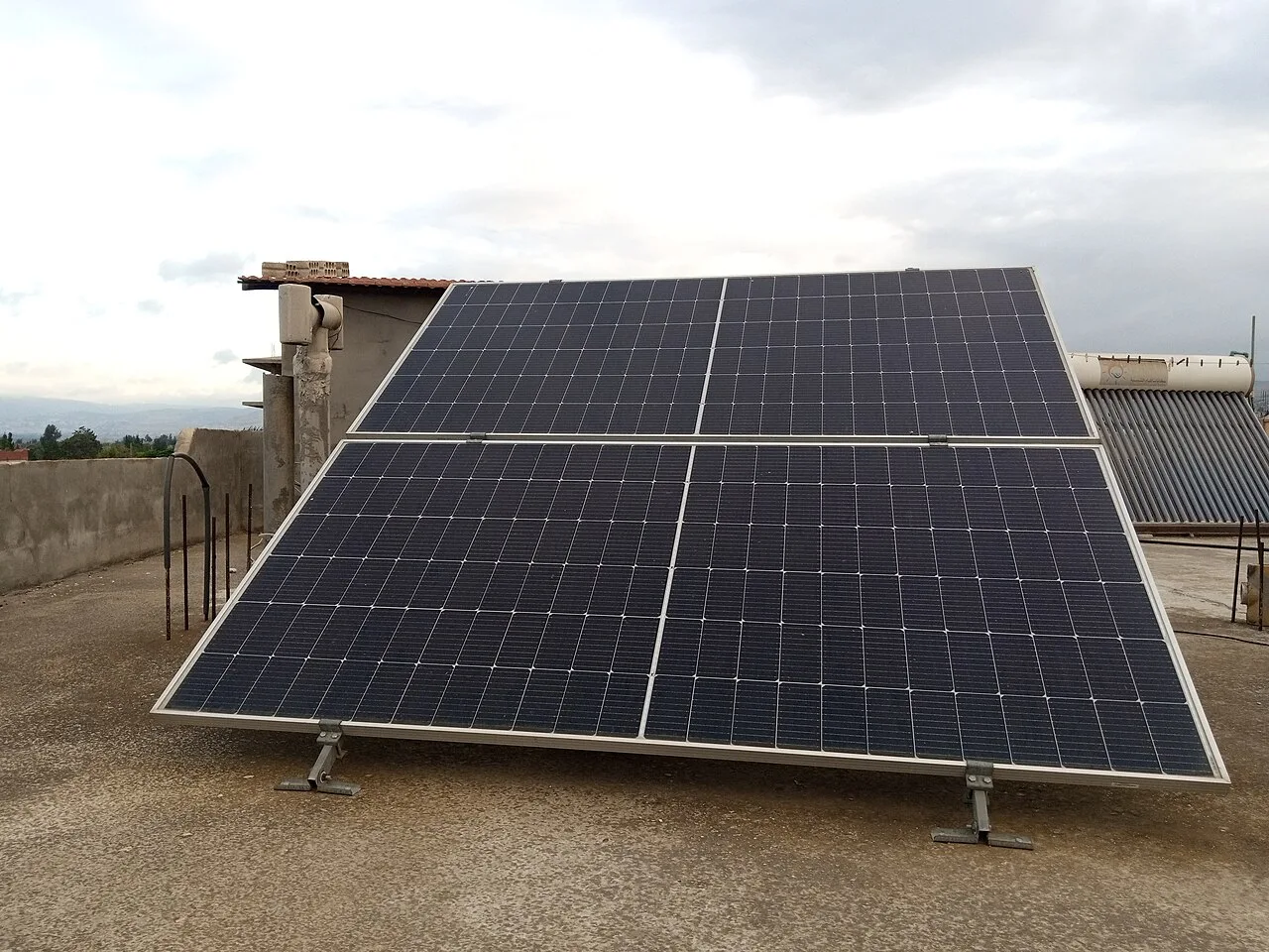 Residential rooftop photovoltaic array on a house