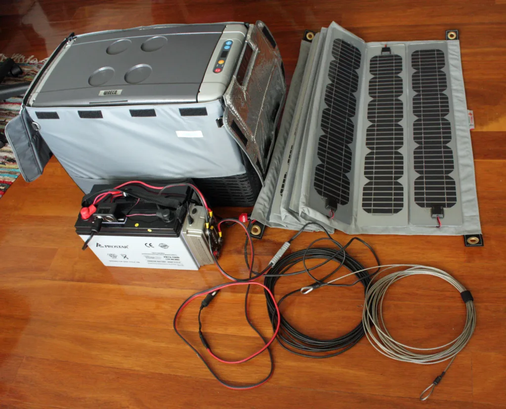Flexible solar panel mounted on an RV roof for camper solar power