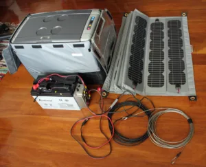 Flexible solar panel mounted on an RV roof for camper solar power