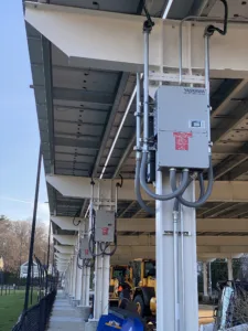 Bank of wall-mounted solar array inverters