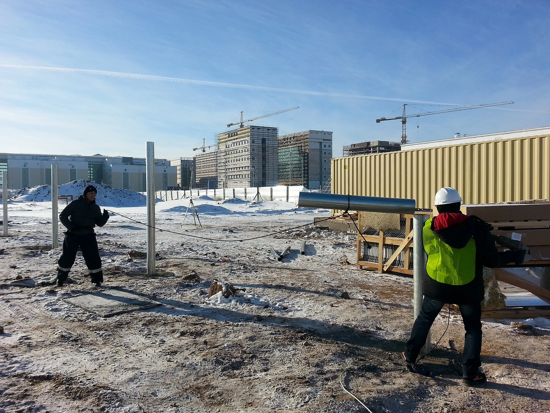 Utility-scale solar power plant under construction with racking installed